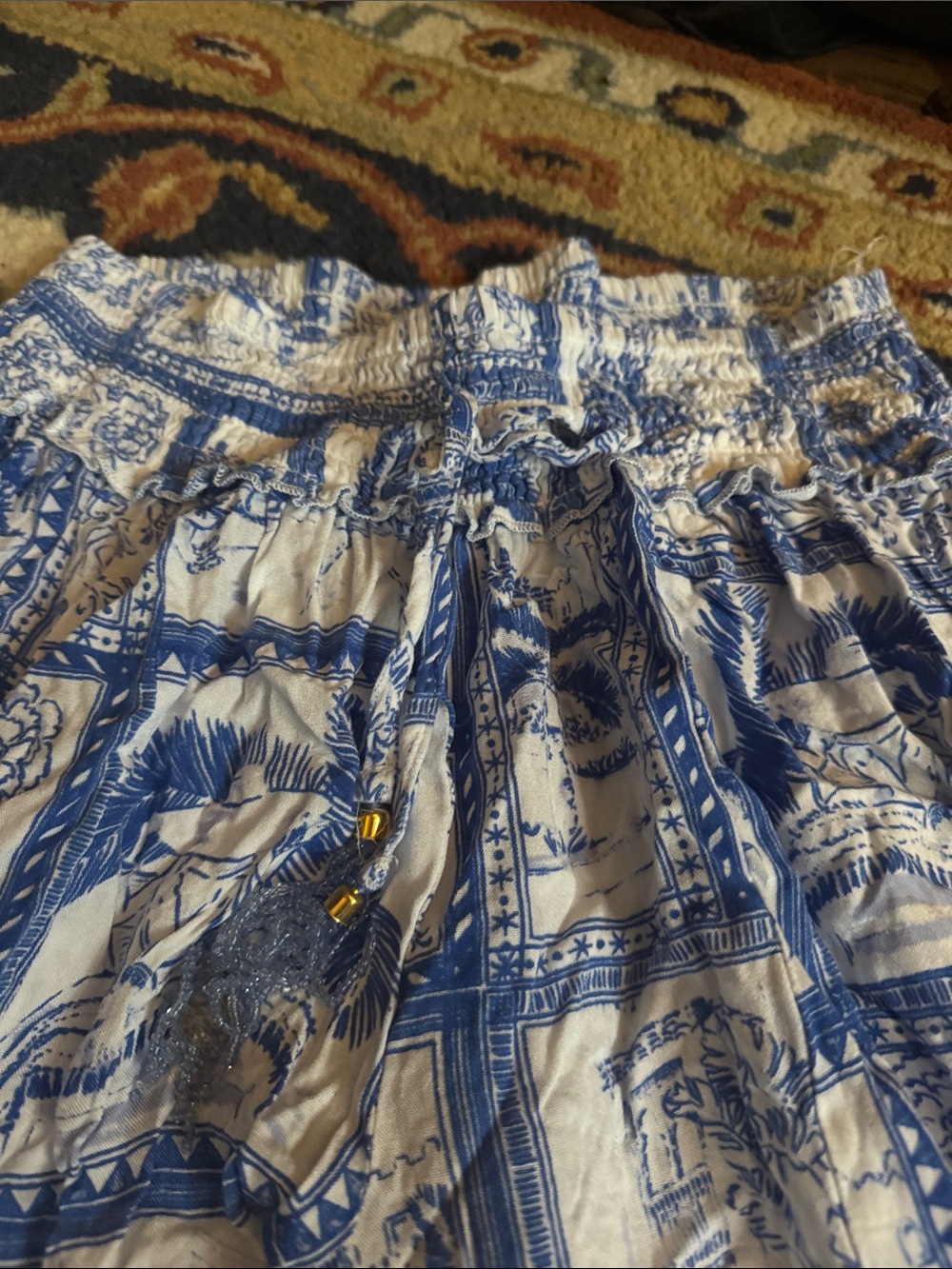 Women’s Blue and White Printed Wide-Leg Palazzo Pants - Picture 2 of 3